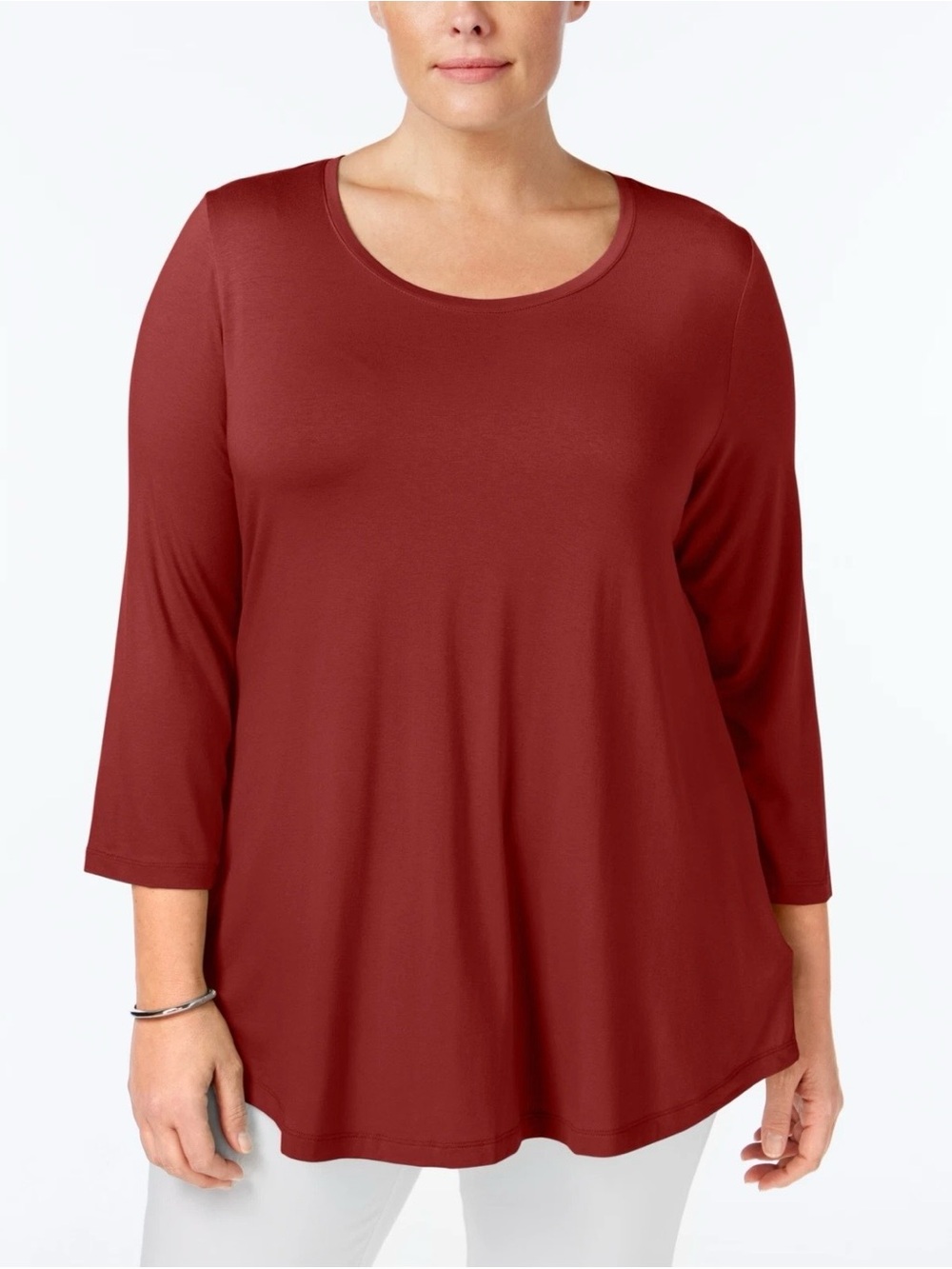 JM Collection Scoop Neck 3/4 Sleeve Tunic - Rust
